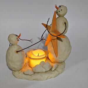 Boyds Henry Curtis Snowman Candle Holder Rustic Folk Art Christmas RARE